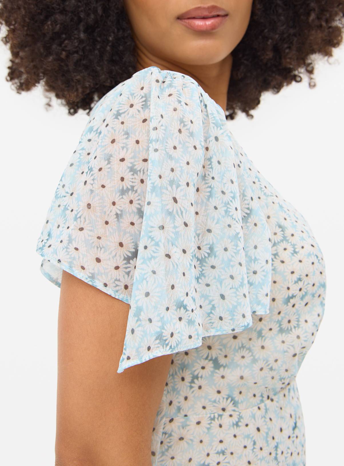 Blue Floral Print Semi-Sheer Midi Tea Dress 8 - Image 3